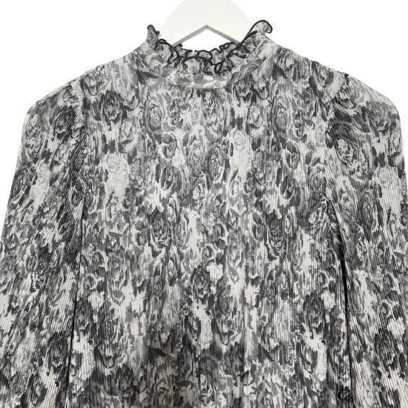 Ganni Floral Print Plisse Crepe de Chine Midi Dress Phantom Gray Size 36 NEW - Picture 8 of 16